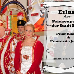 Erlass des Prinzenpaar der Stadt Berlin für die Session 2019/2020